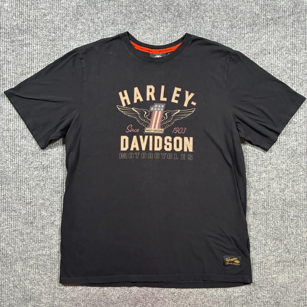Harley-Davidson Graphic T-Shirt Mens XL Black Eagle Logo Motorcycles Biker Tee
